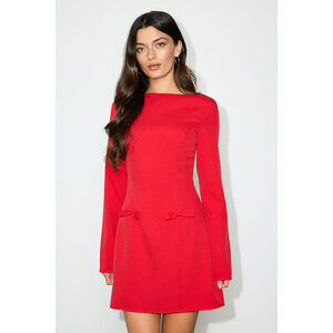 Lulus Pemberton Red Boat Neck Long Sleeve Mini Dress - Size M